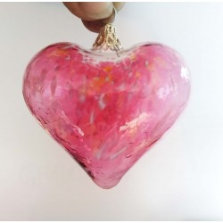 Glass heart gold ruby 2.2"